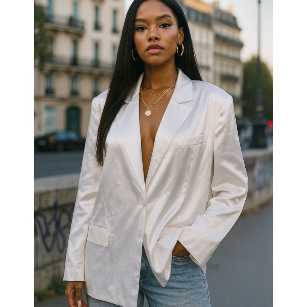 SER.OYA Ronin White Satin Oversized Blazer Jacket Medium NWT - Picture 4 of 16